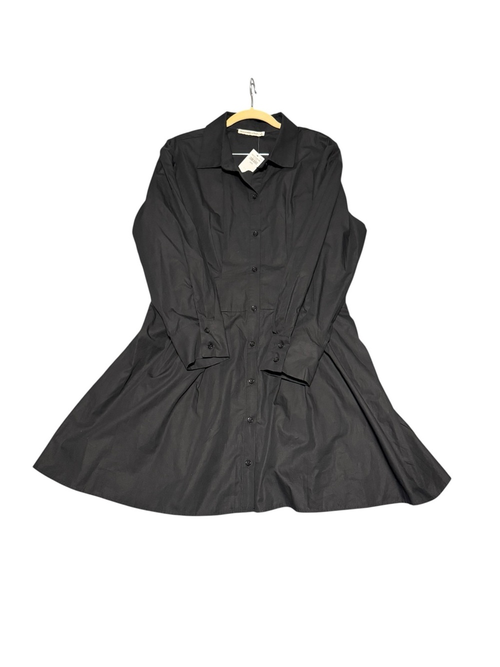 Abercrombie & Fitch Black Long Sleeve Poplin Nipped Waist Shirt Mini Dress NWT L - Picture 2 of 7